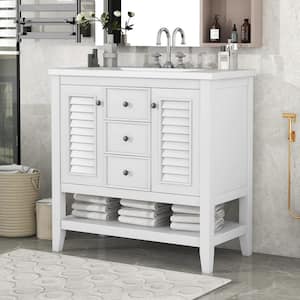 36 in. W x 18.03 in. D x 34.38 in. H Single Sink Freestanding Bath Vanity in White with White Ceramic Top