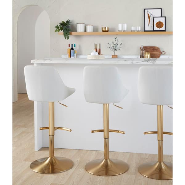 Diana Gold Metal and White Faux Leather Adjustable Barstool (Set of 2)