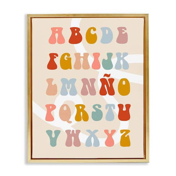 Stupell Industries Abstract ABC Spanish Alphabet by Lil' Rue Gold Floater Frame Typography Graphic Art Print 21 in. x 17 in.
