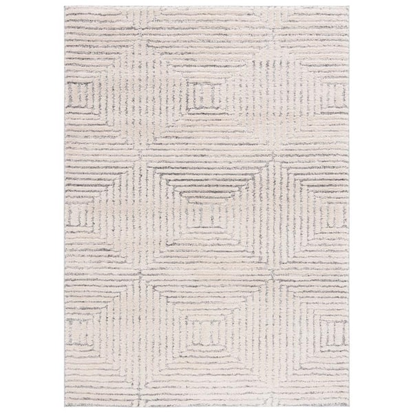SAFAVIEH Martha Stewart Ivory/Gray 5 ft. x 8 ft. Concentric Diamonds Area Rug