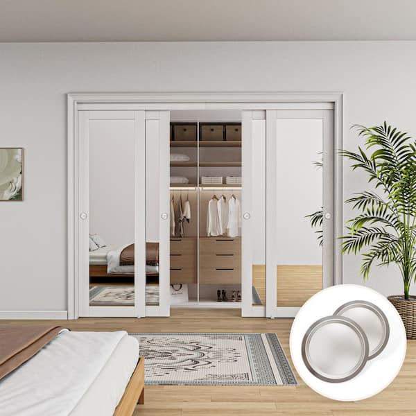 ARK DESIGN 96 in. x 80 in. 1 Lite Mirror Glass White Finished MDF Interior Closet Sliding Door with Hardware and Handles