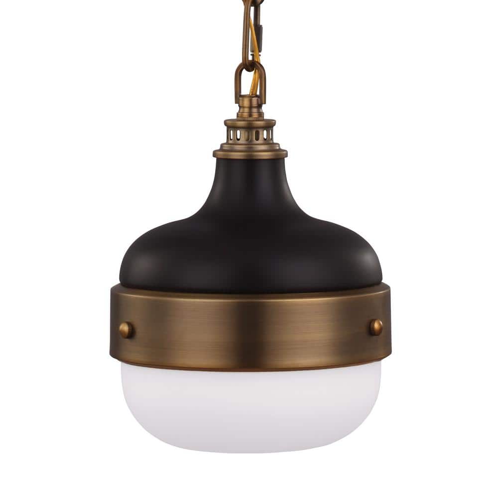 Elegant Cadence Dark Antique Brass & Matte Black Glass Pendant
