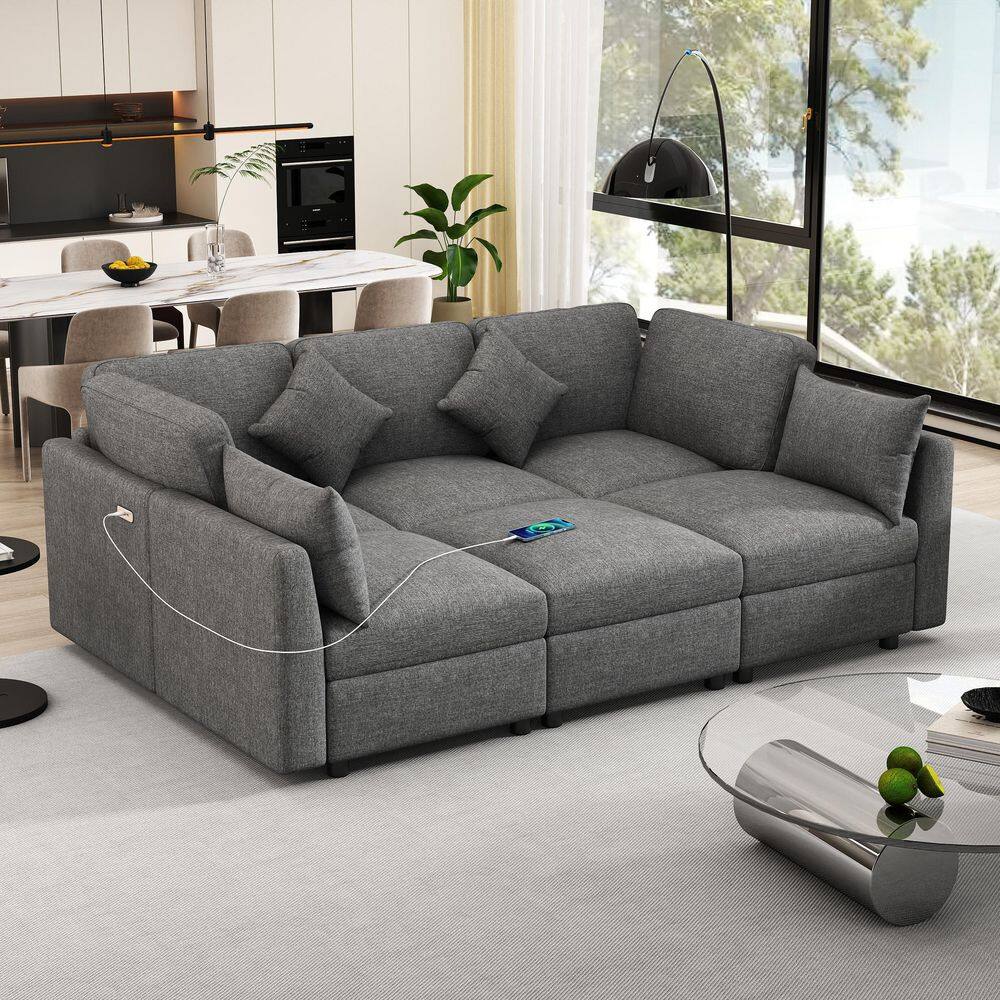 Grey 86.6 in. Modular Chenille Sectional Sofa Bed Sofa with a Movable Ottoman and Two USB Port price history on PriceWatchPro