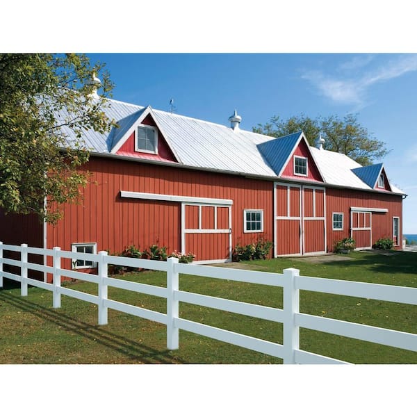 5 in. x 5 in. x 7 ft. Vinyl White Ranch 3-Rail Corner Post