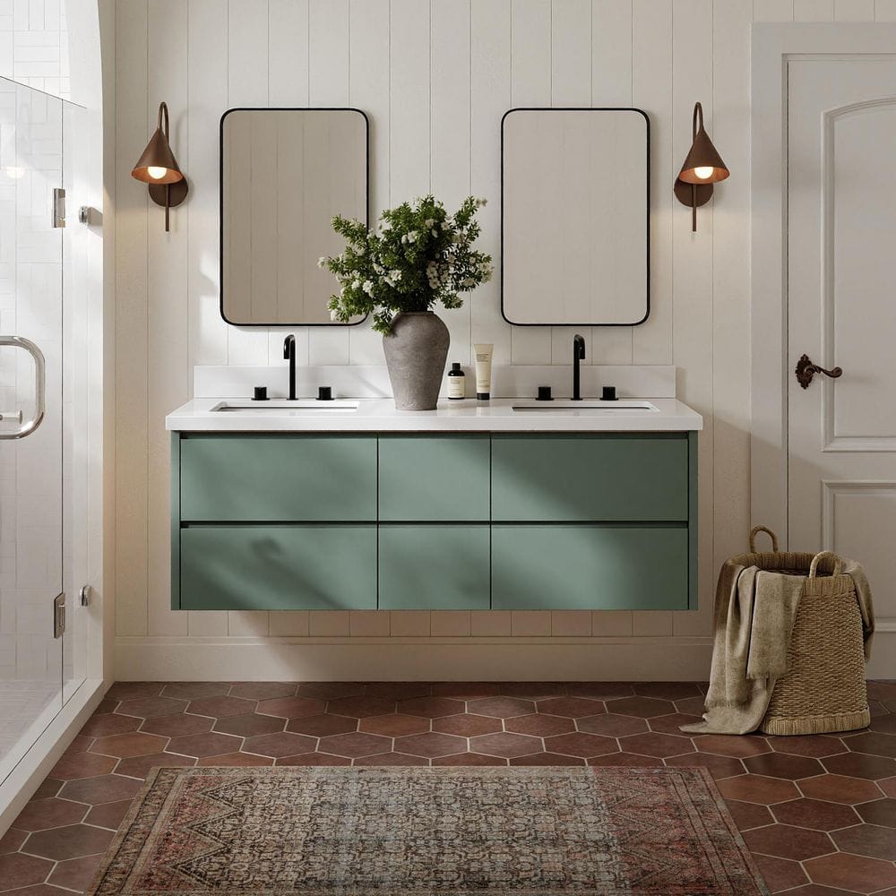 West 60 in. Double Sink Wall-Mounted Bath Vanity in Vintage Sage Green with Pure White Quartz Top price history on PriceWatchPro