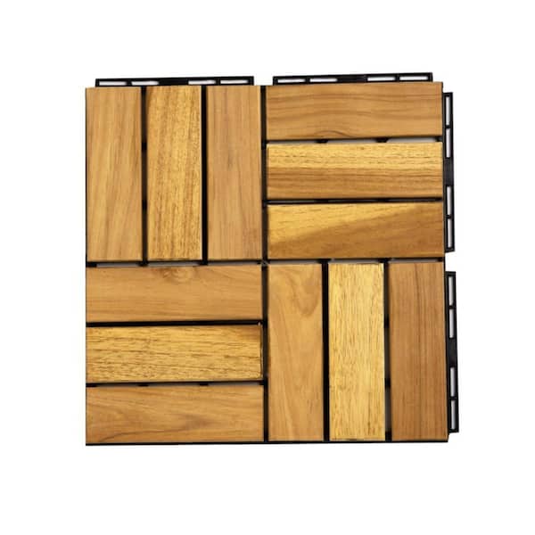 GOGEXX 12 in. x 12 in. Square Wooden Deck Tile Hardwood Outdoor Flooring for Patio Bancony in Natural(Brown) (Pack of 10 Tiles)