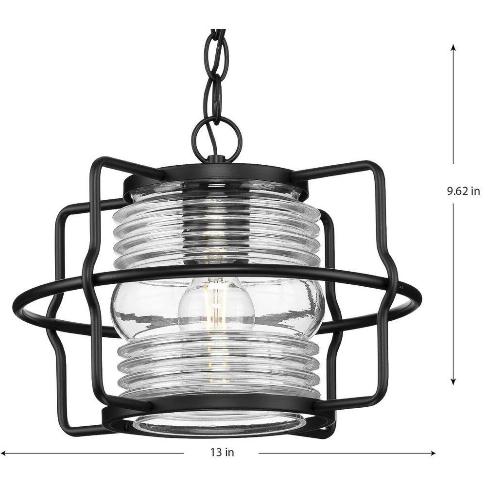 Keegan 13" Matte Black Glass Outdoor Hanging Lantern