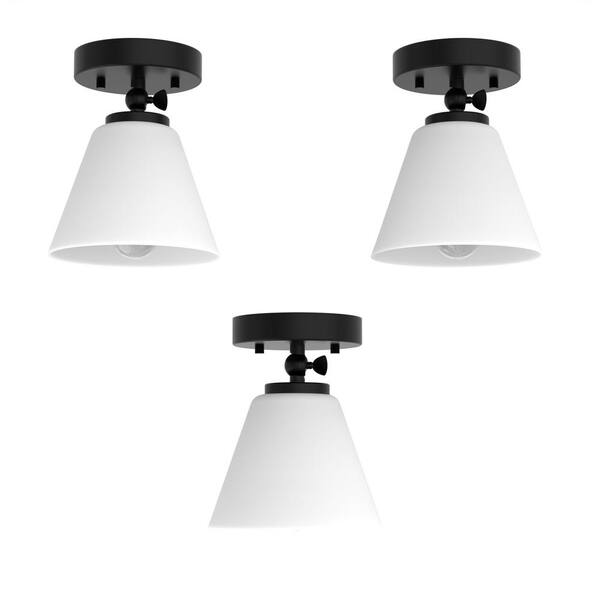 YANSUN 5 in. 1-Light Black Semi-Flush Mount Ceiling Light with Glass Shade, Convertible Pendant Light and Wall Sconce (3-Pack)