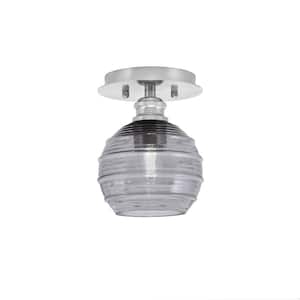Albany 1-Light 6 in. Brushed Nickel Semi-Flush with Smoke Ribbed Glass Shade