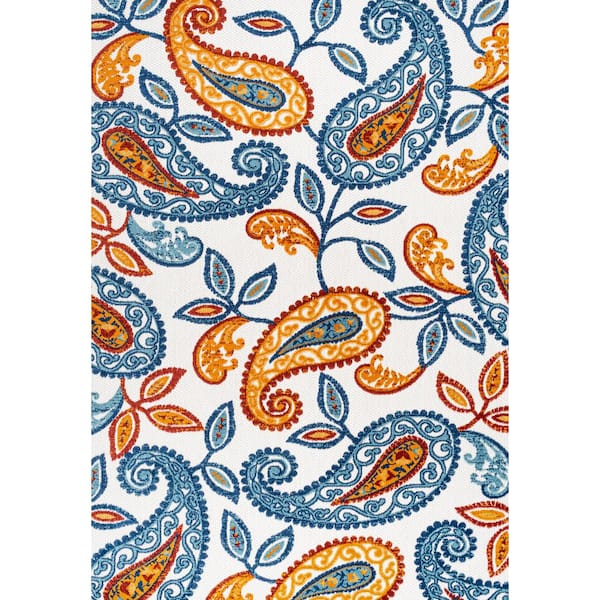 Julien Paisley High-Low Orange/Blue 4 ft. x 6 ft. Indoor/Outdoor Area Rug