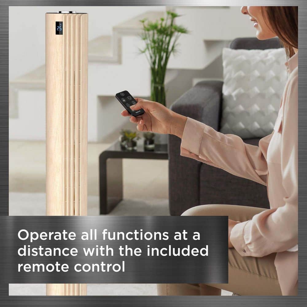 Rowenta Ultra Quiet Oscillating Tower Fan with Remote Control, Black and Wood