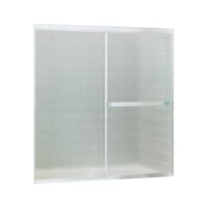 Standard 59 in. x 56-7/16 in. Framed Sliding Tub and Shower Door in Soft Silver with Handle