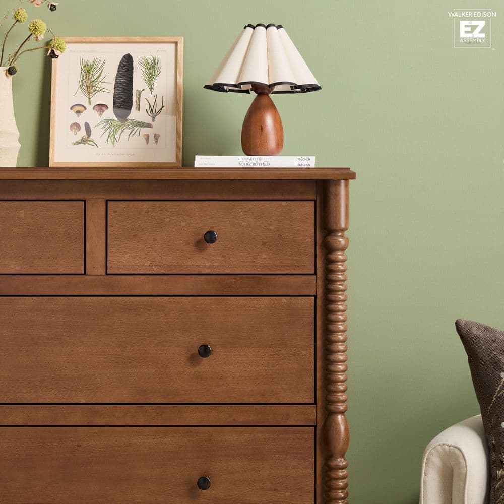 Walker Edison Furniture Company Modern Farmhouse Easy Assembly Dark Brown 5-Drawer 41.5 in. Solid Wood Spindle-Detailing Dresser