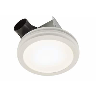 Roomside Series Decorative White 80 CFM Ceiling Bathroom Exhaust Fan with Round LED Panel and Beveled Frame ENERGY STAR