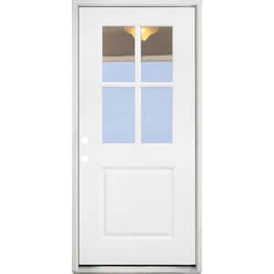 32 in. x 80 in. Legacy 4 Lite Half Lite Clear Glass Right Hand Inswing White Primed Fiberglass Prehung Front Door