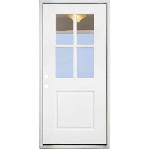 Steves & Sons 32 in. x 80 in. Legacy 4 Lite Half Lite Clear Glass Right Hand Inswing White Primed Fiberglass Prehung Front Door