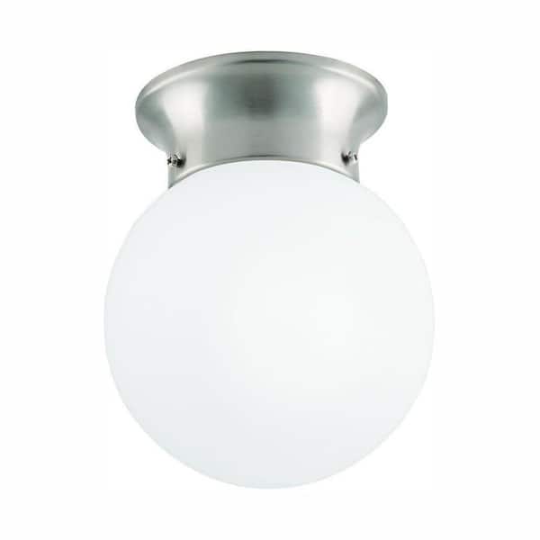 Commercial Electric 6 in. 60-Watt Equivalent Brushed Nickel Integrated LED Flush Mount with Frosted White Glass Globe