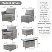 Vesta Gray 13-Piece Wicker Outerdoor Patio Rectangular Fire Pit Set with Dark Gray Cushions