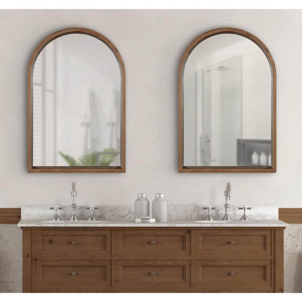 Rustic Poplar Wood 30" Arch Vanity Mirror in Natural Brown