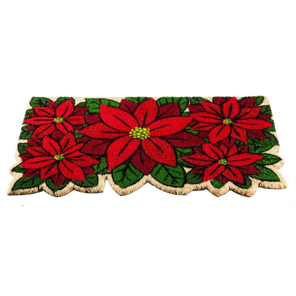 Christmas Holiday RED Poinsettia WELCOME Rug Door Mat Doormat 18" x 27" NEW 