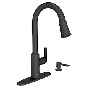 Raviv Single-Handle Pull Down Sprayer Kitchen Faucet with Triple Handle and Lever Handles in Matte Black