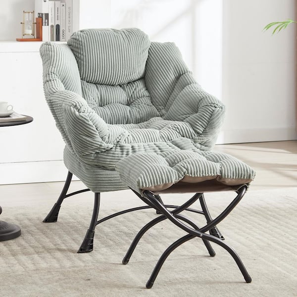 YOFE Light Green Modern Flannelette Fabric Upholstered Living Room Accent Arm Chair with Ottoman, Lazy Chair with Armrests