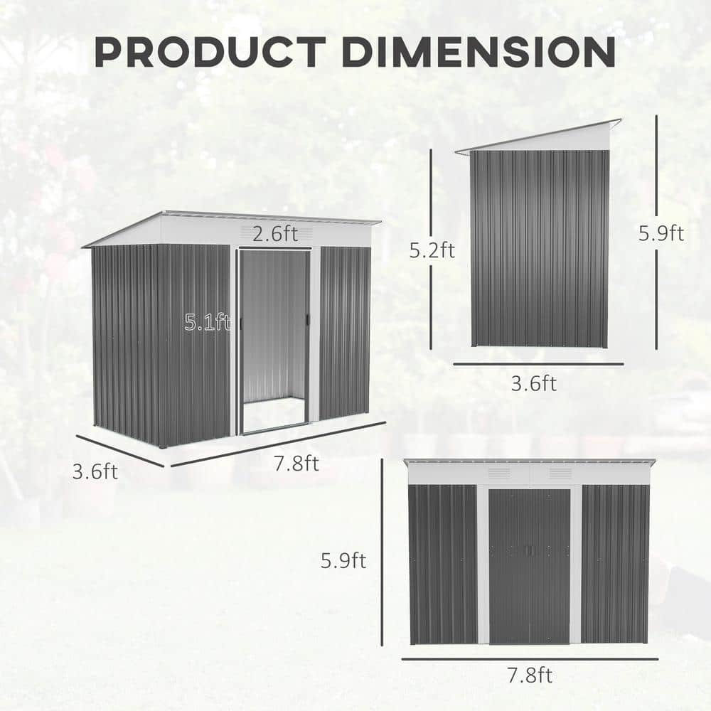 8' x 4' Black and White Metal Outdoor Storage Shed with Windows
