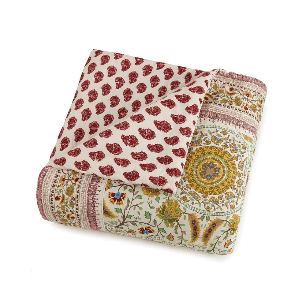 Joanne King Cotton Reversible Bedspread Set in Red and Yellow