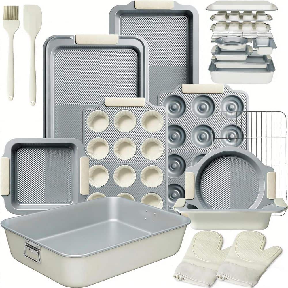 25-Piece Cream Stackable Baking Pans Set, Non-stick Bakeware Sets with Silicone Handles, 450°F Oven Safe Cookie Sheets price history on PriceWatchPro