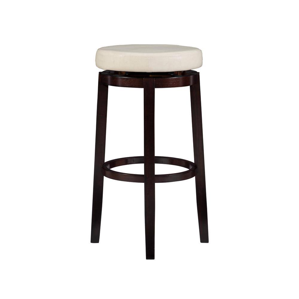 Maya Transitional Swivel Backless Barstool in Brown Faux Leather