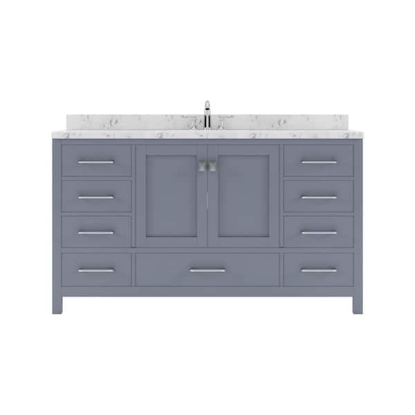 Virtu USA Caroline Avenue 60 in. W x 22 in. D x 35 in. H Double Sink Bath Vanity in Gray with Quartz Top