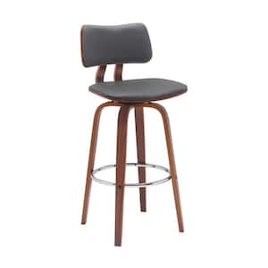 30 in. Gray and Brown Low Back Metal Frame Bar Stool with Faux Leather Seat