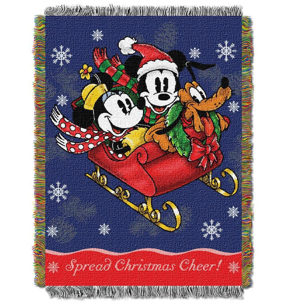 Disney Parks Mickey Mouse Sleigh Ride store Holiday Woven Tapestry Throw Blanket 50x60