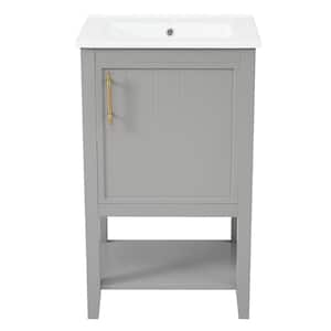 20 in. W Single Sink Freestanding Bath Vanity in Gray with White Ceramic Top, 1 Soft Closing Door and 1 Open Shelf