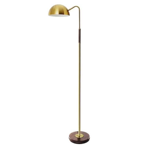 Merra 56 In Antique Brass Arched Floor Lamp With Oak Wood Base Ptl 2902 00 Bnhd 1 The Home Depot Merra 56 In Antique Brass Arched Floor, Antique Brass Arc Floor Lamp