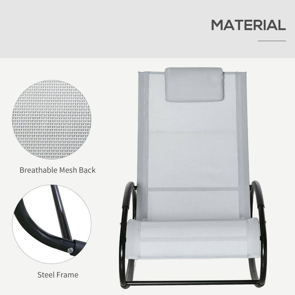 Gray Mesh Zero Gravity Rocking Lounger with Pillow