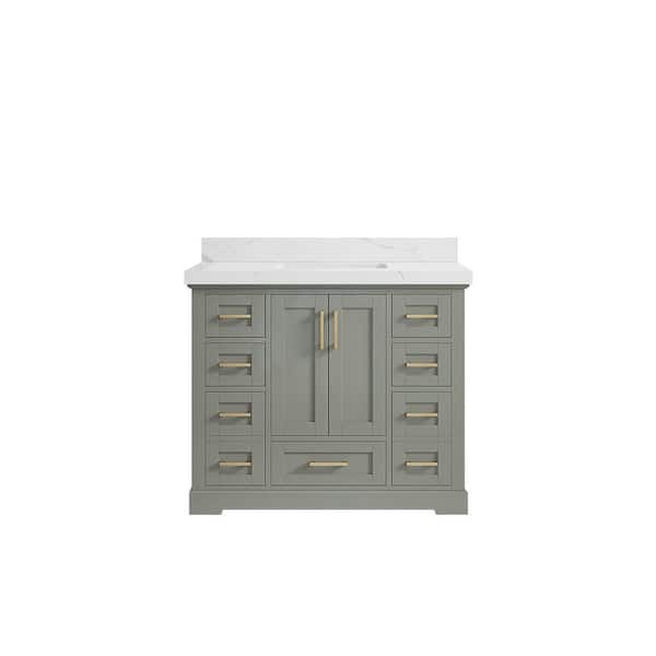 Willow Collections Boston 42 in. W x 22 in. D x 36 in . H Bath Vanity in Evergreen with 2" Calacatta Quartz Top