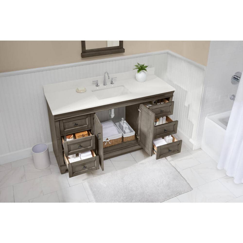 60" Distressed Grey MDF Freestanding Bathroom Vanity with Black Hardware