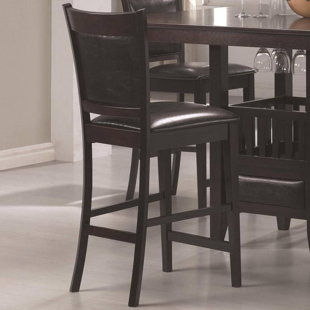 Espresso Brown Leather-Like Vinyl Counter Height Chair Set of 2