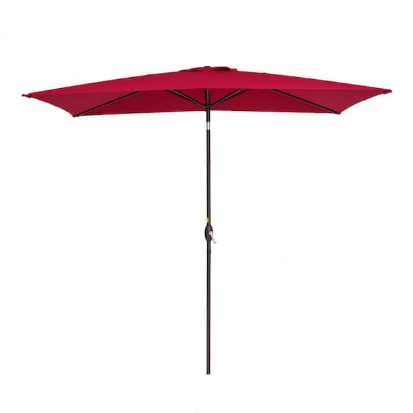 Unbranded 10 ft. x 6.5 ft. Market Rectangular Patio Umbrella with Tilt and Crank Waterproof Canopy Garden and Pool in Red