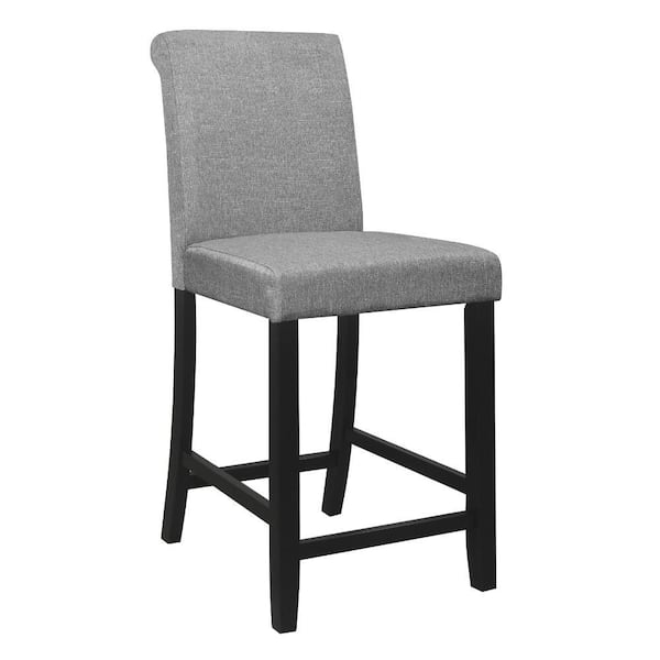 Benjara 24 in. Gray and Black High Back Wood Frame Bar Stool with Polyster Seat (Set of 2)