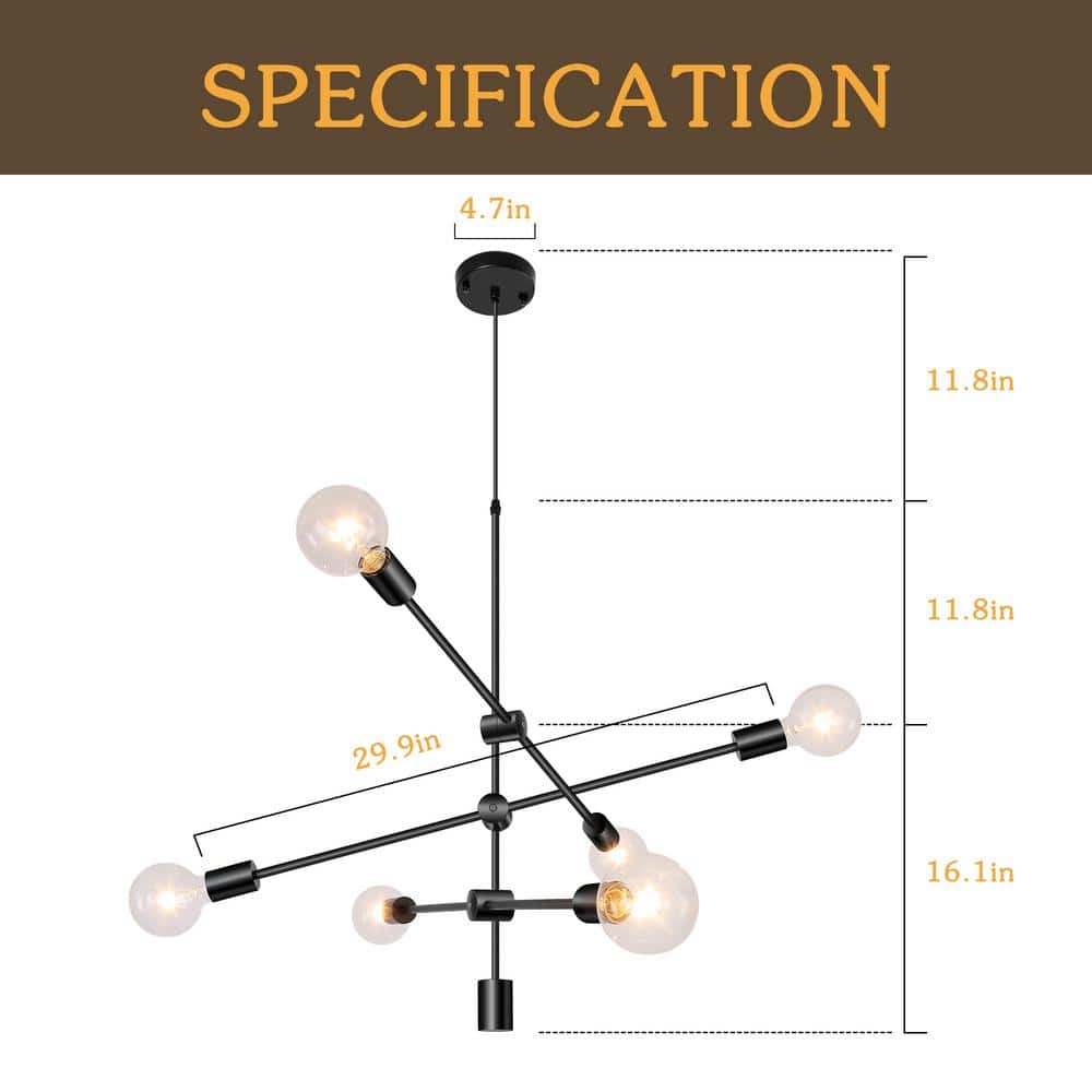 Black Metal 6-Light Sputnik Chandelier Pendant