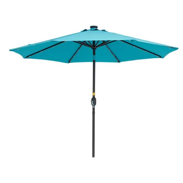 Unbranded 9 ft. Steel Crank Market Umbrella with Outdoor Solar Powered LED Lighted in Blue