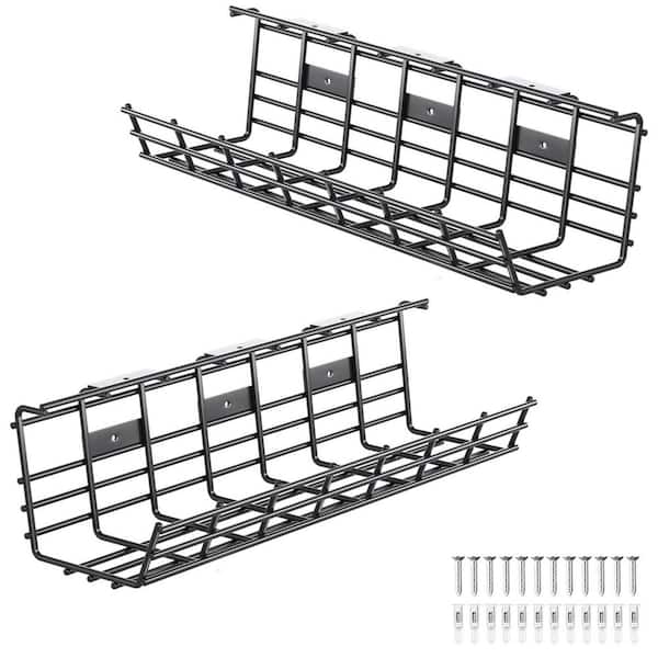 Under Desk Metal Cable Management Tray Large Cord Organizer Easy Install Shelf Black 2 Pack for Office Home
