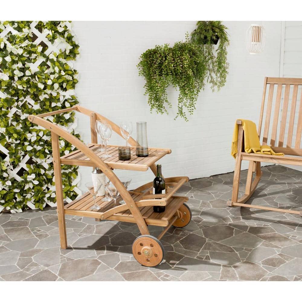 Lodi Natural Brown Acacia Wood Outdoor Bar Cart with Wheels price history on PriceWatchPro
