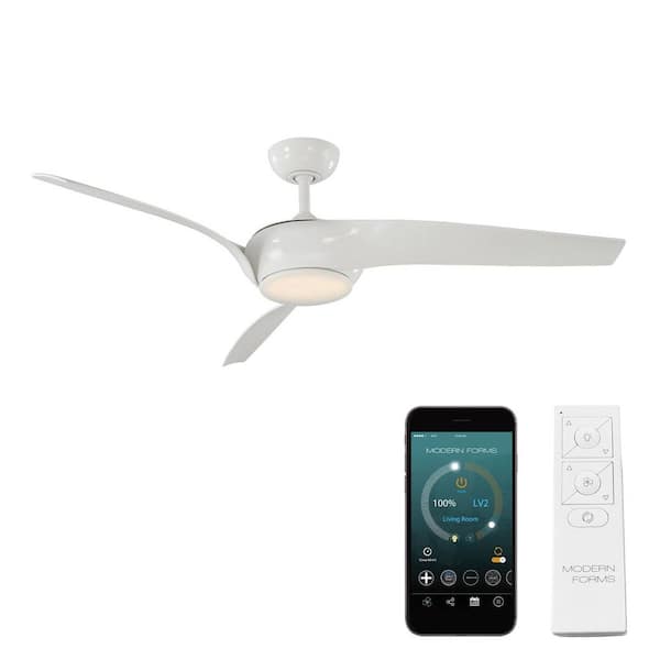 Modern Forms Nirvana 56 in. LED Indoor/Outdoor Glossy White 3-Blade Smart Ceiling Fan with 3000K Light Kit and Remote Control