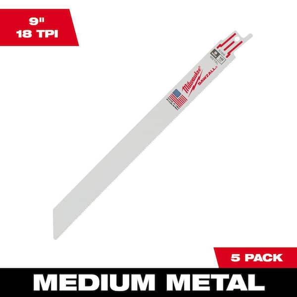 Milwaukee 9 in. 18 TPI Medium Metal Cutting SAWZALL Reciprocating Saw Blades (5-Pack)