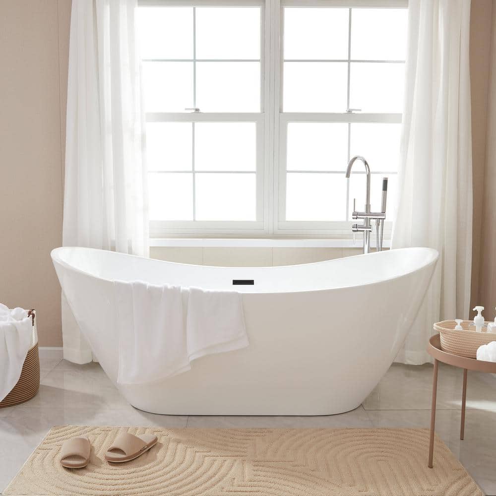 Ophelia 71'' White and Matte Black Acrylic Freestanding Bathtub