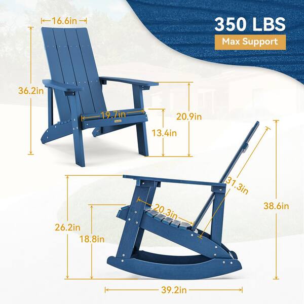 LUE BONA Navy Blue Plastic Adirondack Rocking Chair Porch Rockers