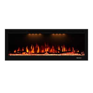 Black 44 in. 400 sq. ft. Recessed and Wall Mounted Electric Fireplace with Remote Control and Multi-Color Flame